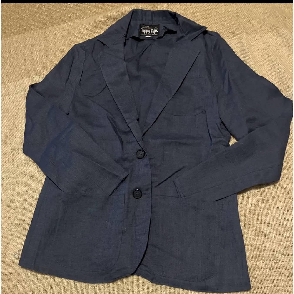 Vintage 80s Tippy Tops Juniors Sz9 2Button Blazer Retro Blue Gray Linen Blend